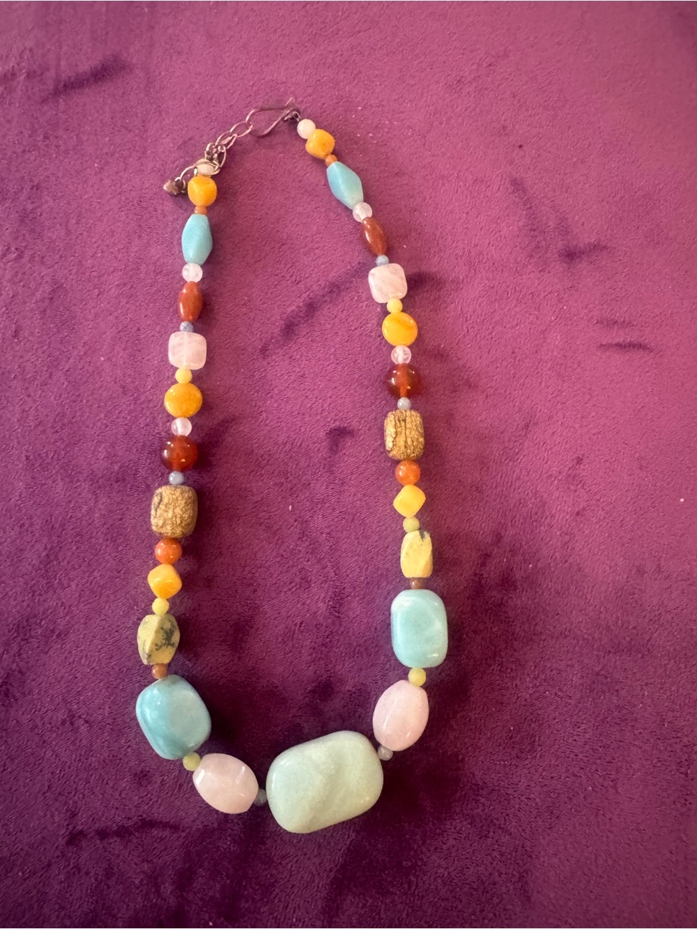 Handcrafted Multicolor Beaded Necklace - Pastel Blue, Pink & Yellow